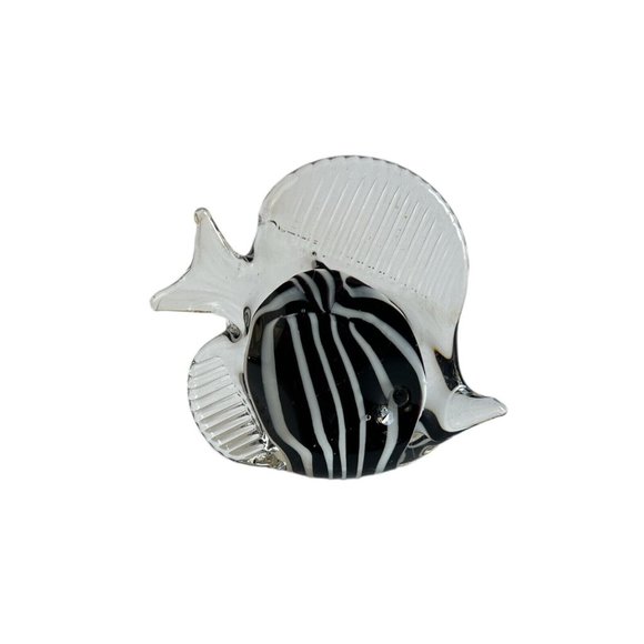Vintage Swirl Fish Crystal Figurine Murano Style Black & White Set of 2 - Picture 8 of 12